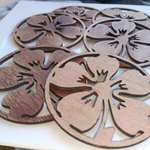 handcrafted wooden hibiscus coasters set of 6