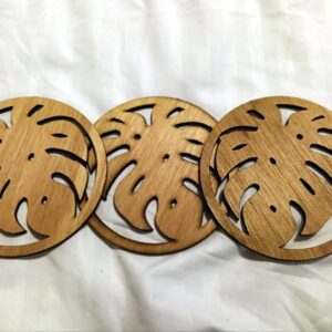 handcrafted wooden monstera leaf coasters set of 6